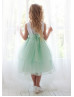 A-line Boat Neck Organza Knee Length Tiered Flower Girl Dress With Decorated Flower Sash